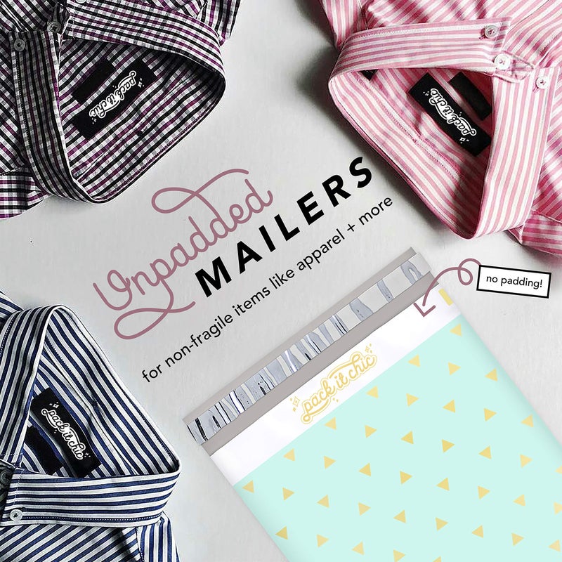 Pack It Chic - 10X13 (100 Pack) Mint Gold Triangles Poly Mailer Envelope Plastic Custom Mailing & Shipping Bags - Self Seal - Image 4